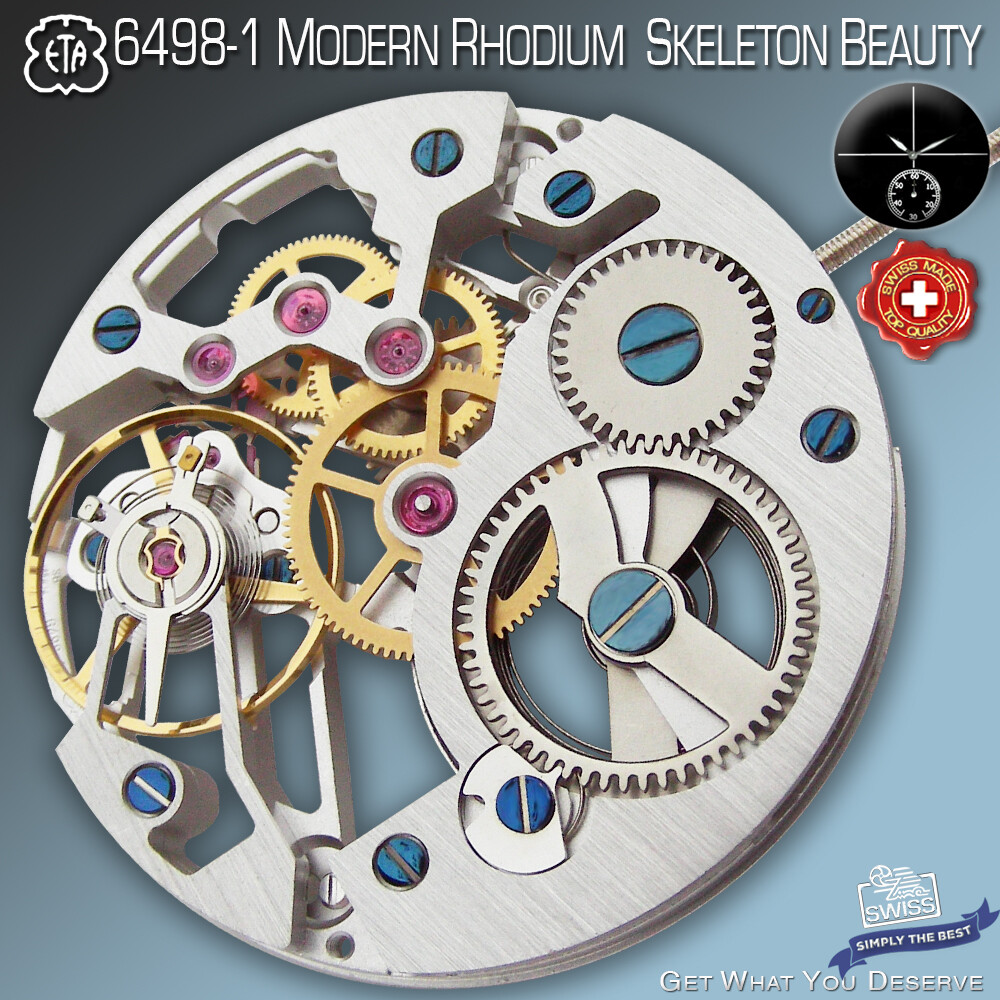 MOVEMENT ETA UNITAS 6498-1, “MODERN SKELETON BEAUTY, RHODIUM, SWISS