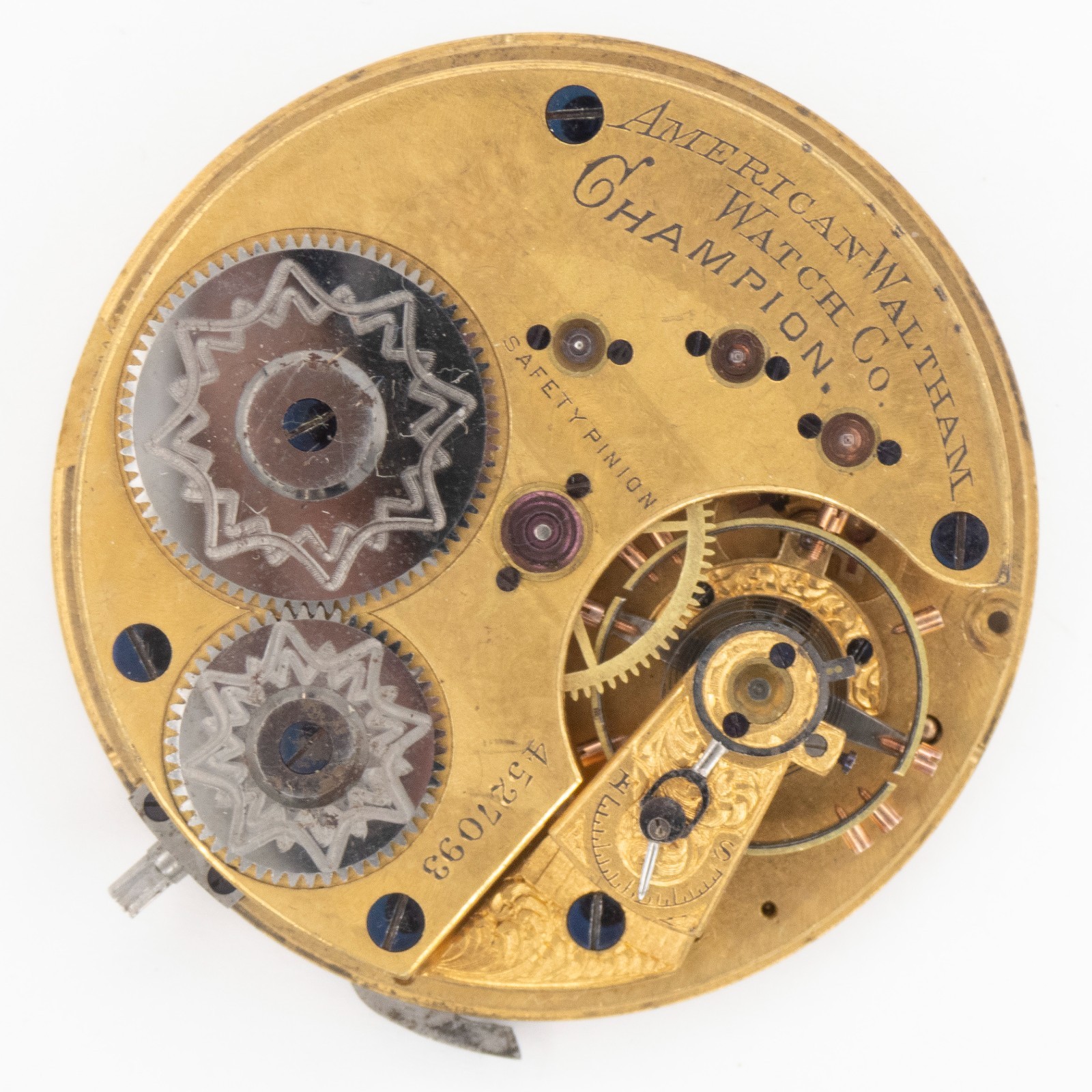 Rare Waltham Champion 16-Size 16-Jewel Antique Pocket Watch Movement, Keeps Time