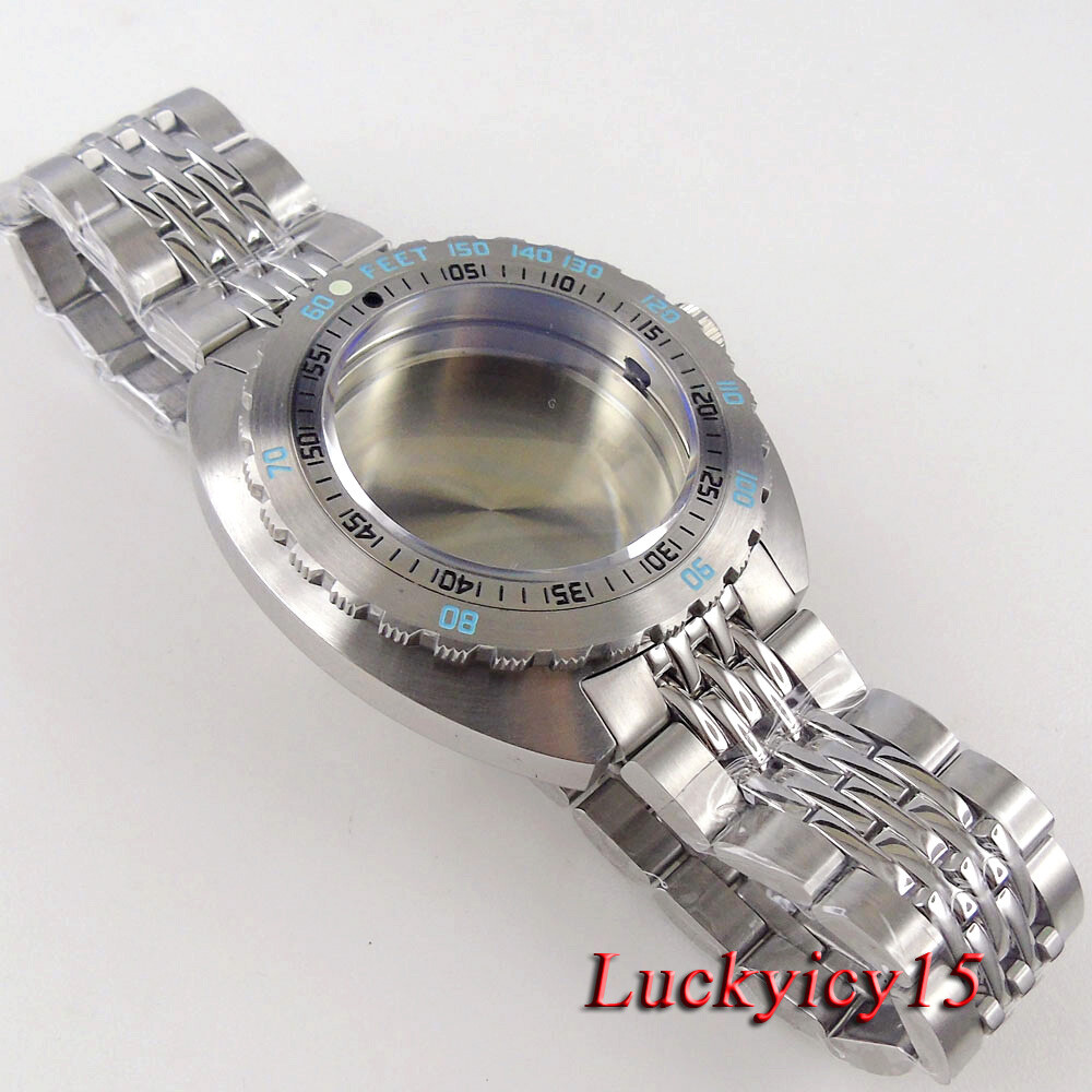 New 45mm 20ATM 316L Stainless Steel Black Silver Watch Case For Japan NH35A NH36