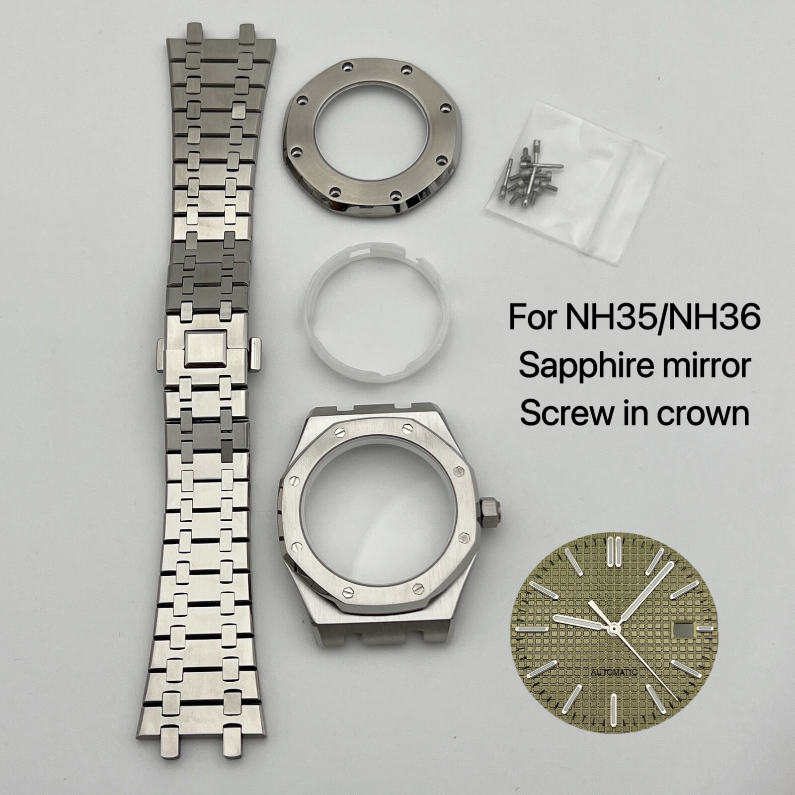 NH35 Case 41mm + Strap + Dial+hand Sapphire Glass for NH35/NH36 Movement