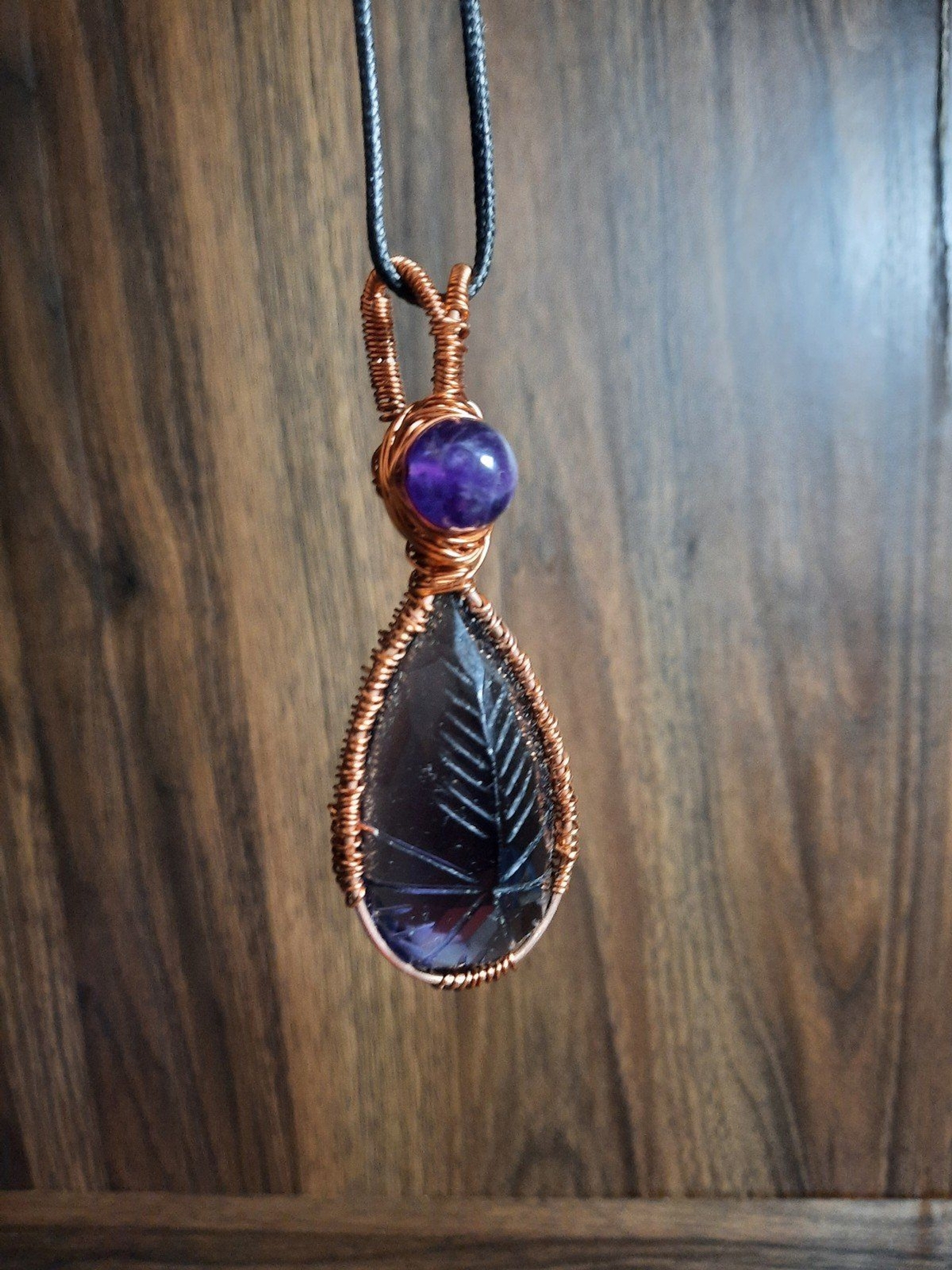 Handmade Wire-Wrapped Pendant Necklace with Amethyst bead