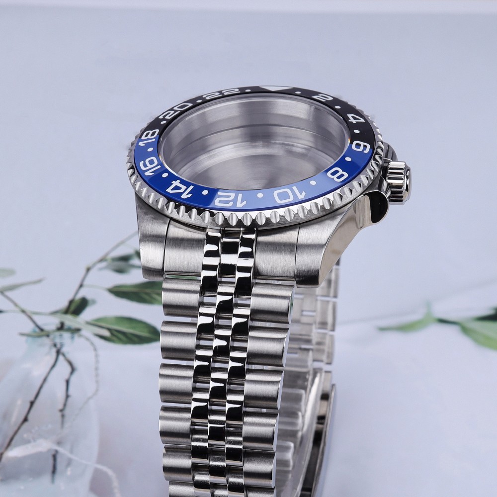 GMT 40mm Aviator Watch Case Bracelet Oyster Pepsi Bezel For Seiko NH35 Movement