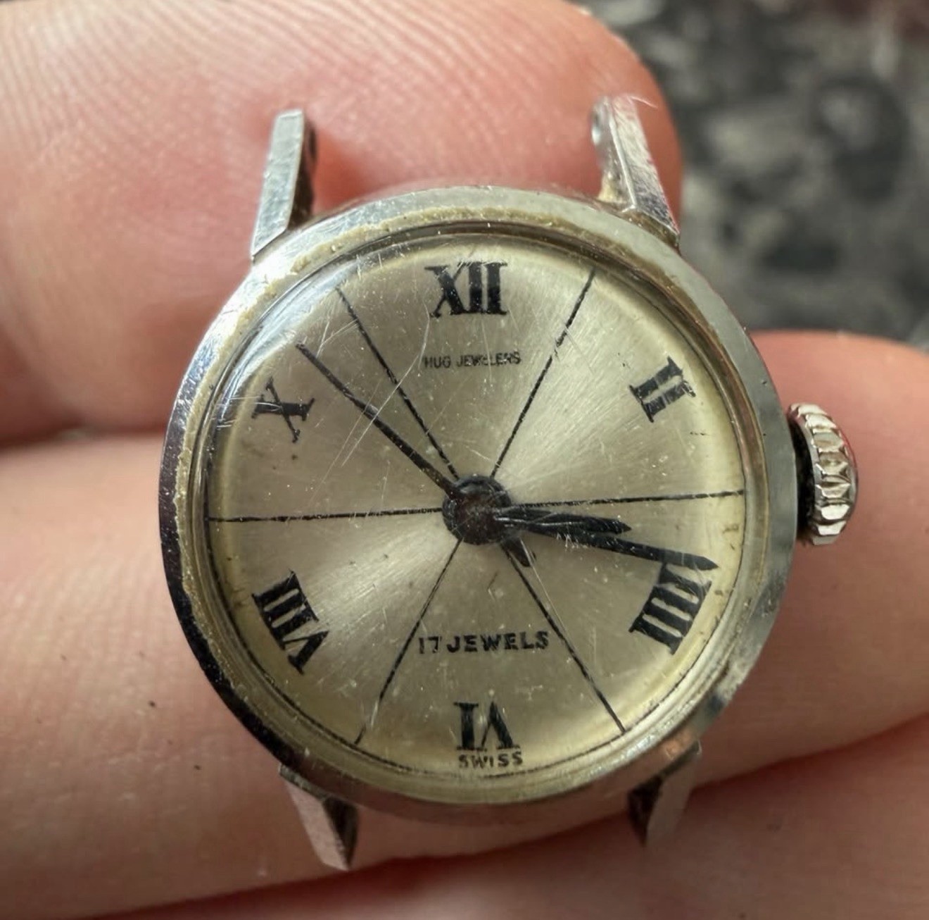 Vintage Hug Jewelers Swiss 17 Jewels Mechanical Watch Movement Roman Dial As-Is