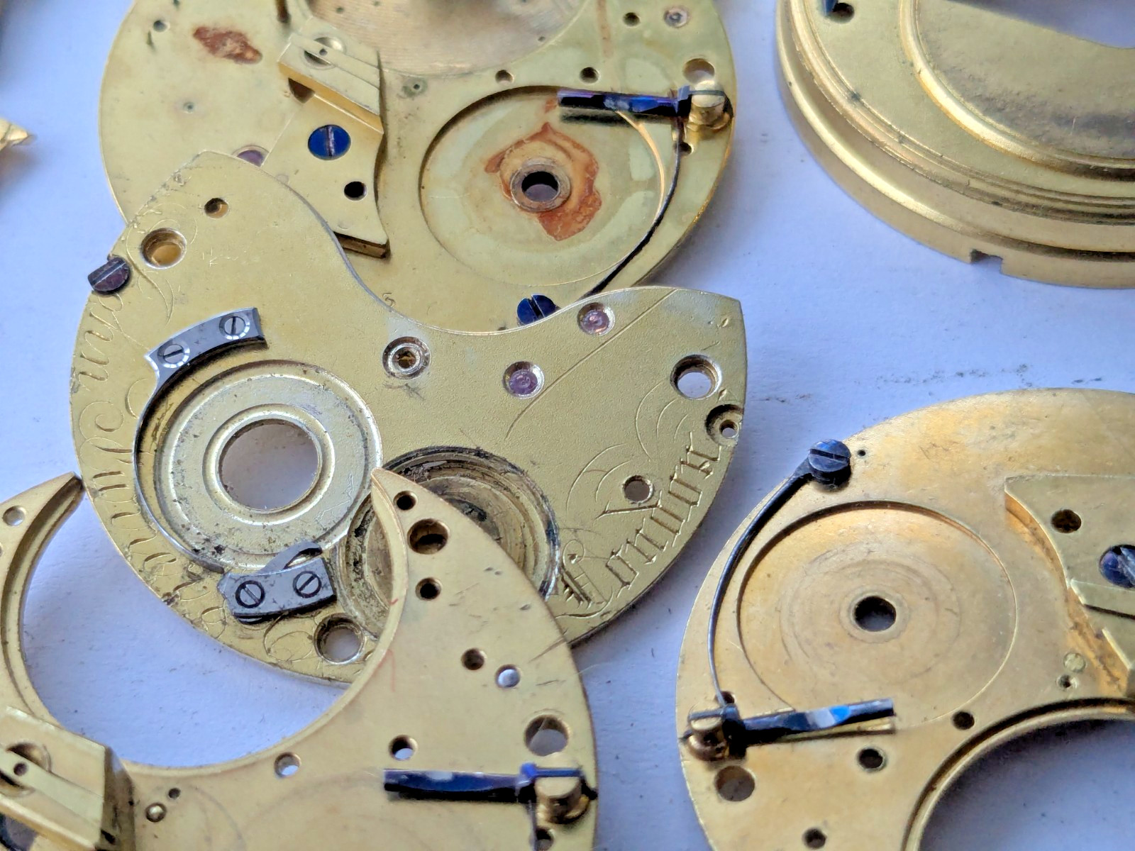 Antique 18th/19th C English Fusee Watch Parts Balance Cocks Hand Engraved Brass