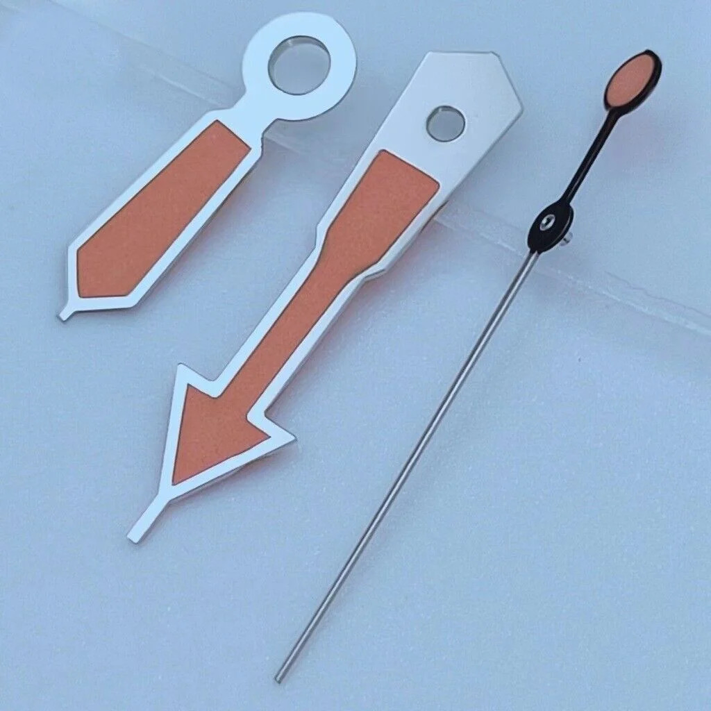2 Sets Silver Trim Orange Painted Green Lume Watch Hands for NH35 NH36 7S26
