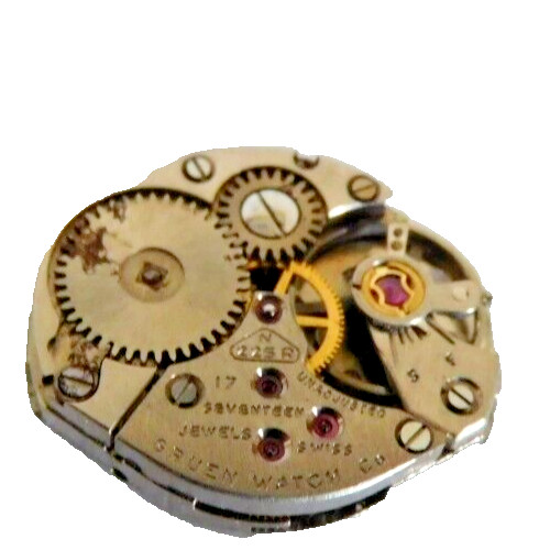 GRUEN 225 PRECISION 17 JEWELS MOVEMENT WITH HANDS & DIAL. USED