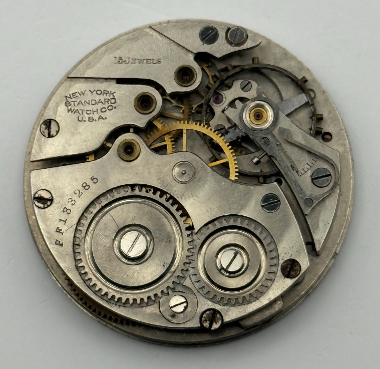 New York Standard Pocket Watch Movement USA Watch Co 15J Sub Seconds Parts 36mm