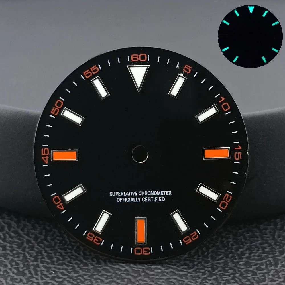 28.5mm Blue Black Watch Dial Green Lume No Date for Nh35 M8215 E2824 Movements