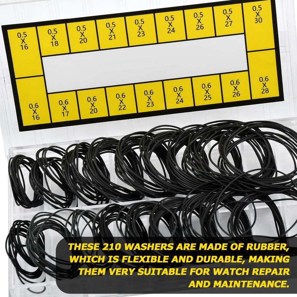 210 Pcs O Ring Watch Gasket Kit,18 Types Rubber Seal O Ring Watches Gasket Watch