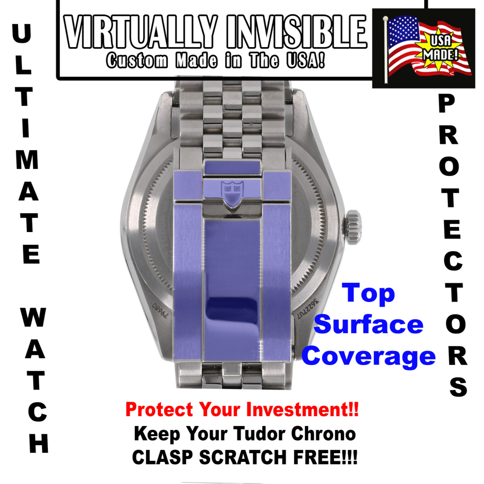 For Tudor Black Bay M79680 HD Clear Protector anti-scratch Top Clasp Set x2