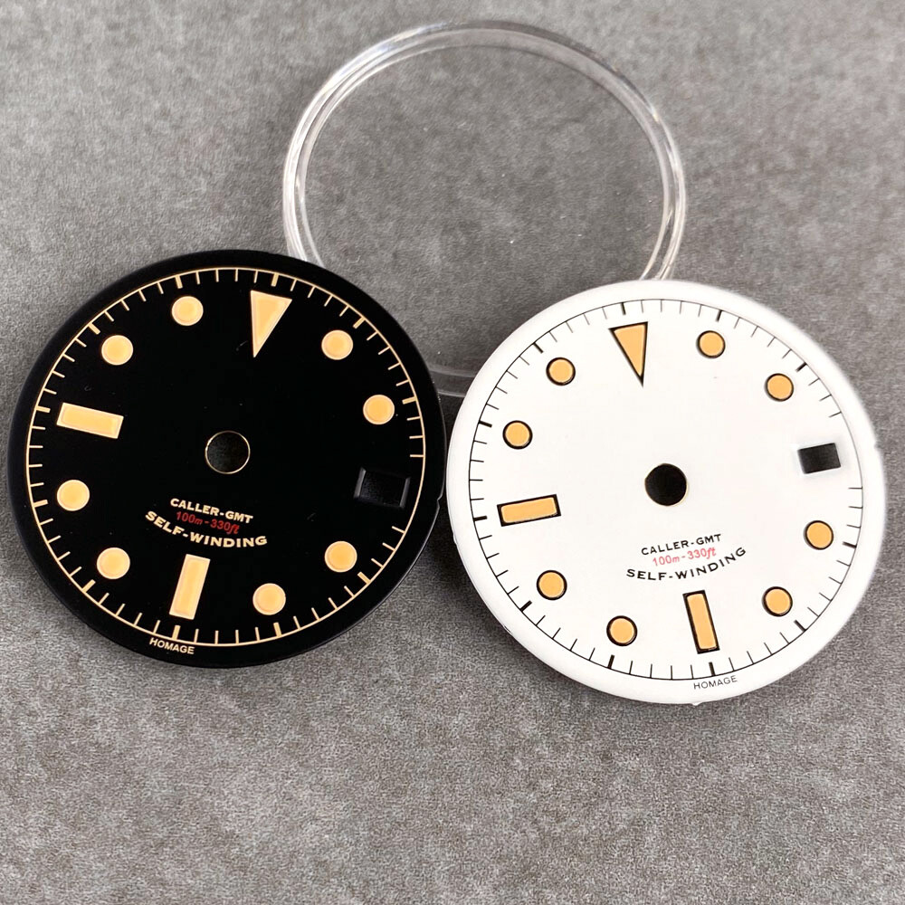 29mm Black White GMT Watch Dial fit NH34 NH34A GMT Automatic Dive Men Watch Part
