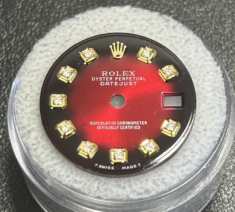 Rolex Ladies Datejust/President Custom Red Vignette Diamond Dial For 26mm Watch