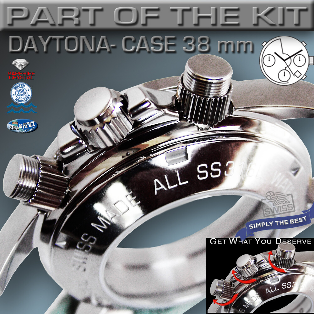 DO IT YOURSELF KIT: 7753 ETA-VALJOUX, DAYTONA, 316L, STAINLESS STEEL CASE & BAND