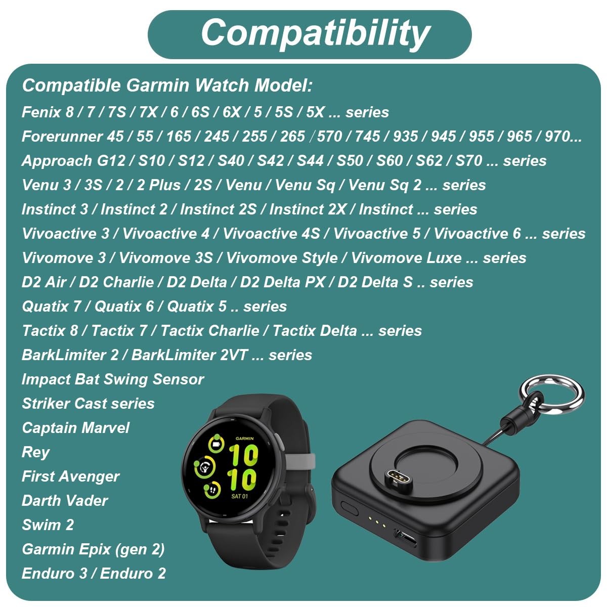 Charger for Garmin Watch 1200mAh Portable Charger for Garmin Vivoactive 6 5,…