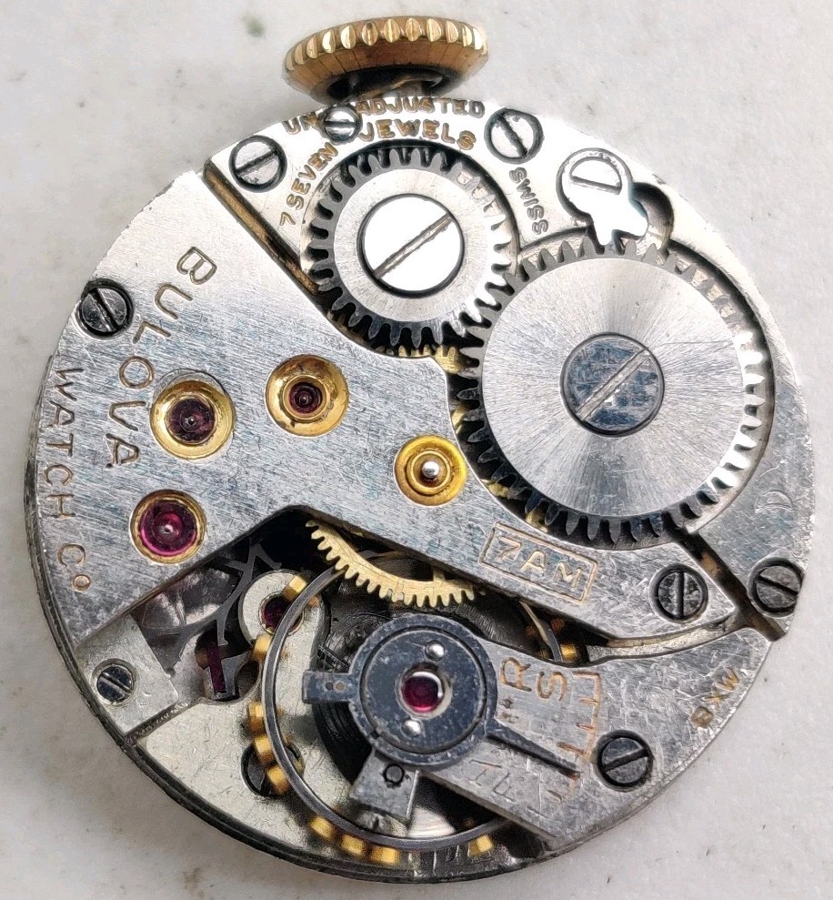 Vintage Bulova Cal. 7AM 7 jewel wrist watch movement runs for repair