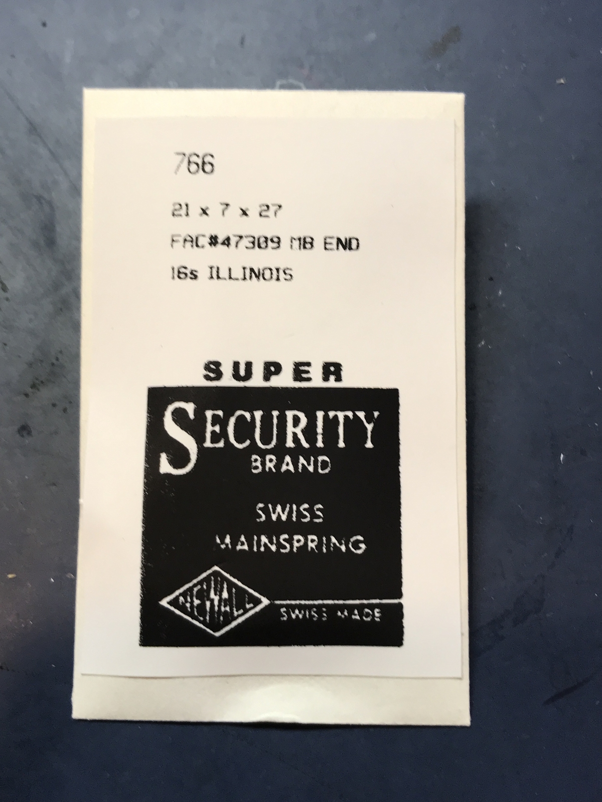 Newall SUPER Security Mainspring #766 for 16s Illinois 60hr RR watch #47309 – Al