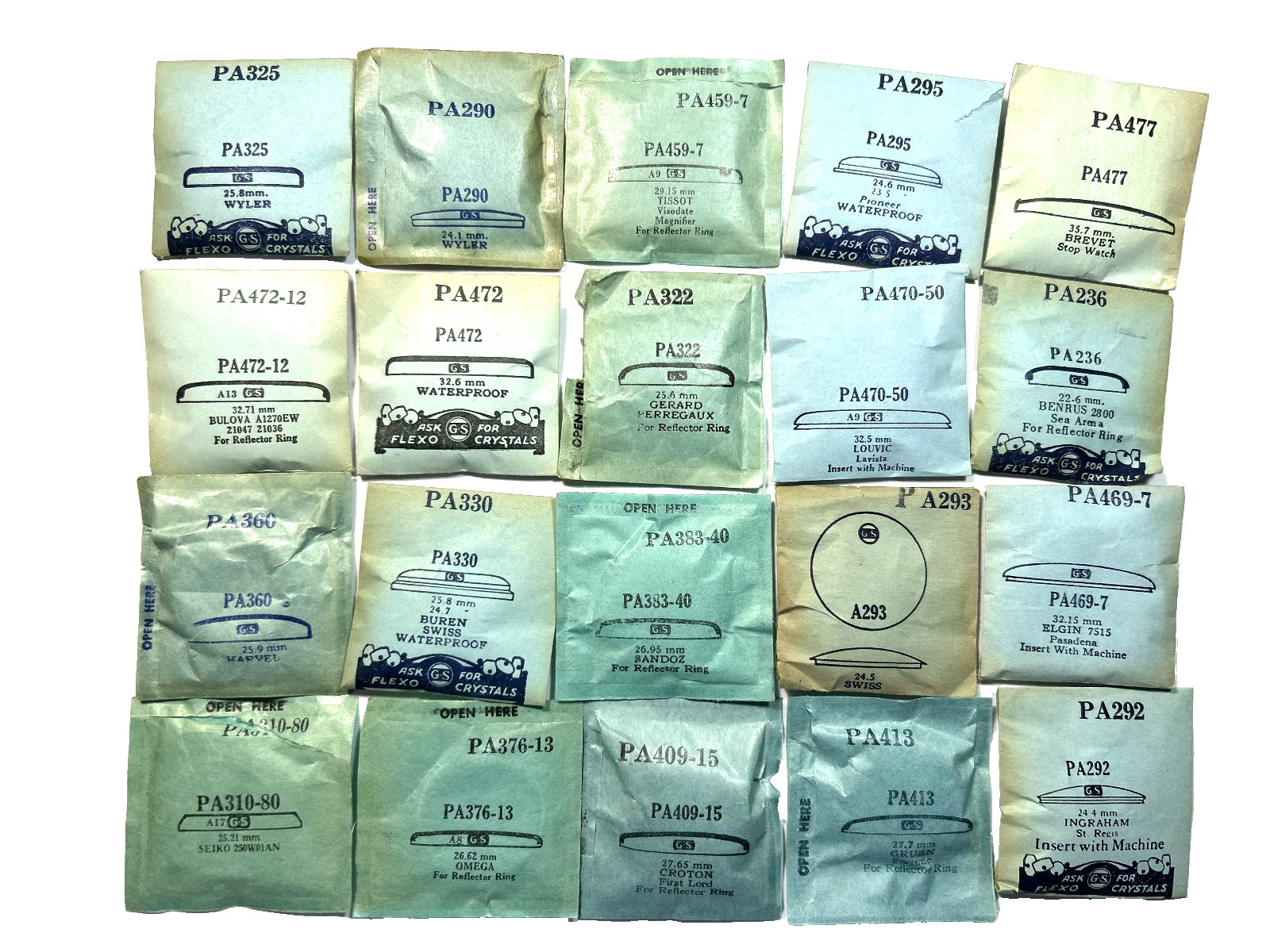 20 PA ROUND PLASTIC WATCH CRYSTALS BULOVA SEIKO GRUEN OMEGA OTHERS