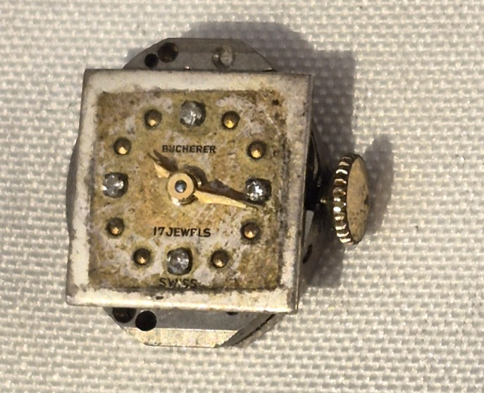 VINTAGE LADIES WRIST WATCH MOVEMENT BUCHERER 17 JEWELS 4 DIAMONDS INDICES FACE