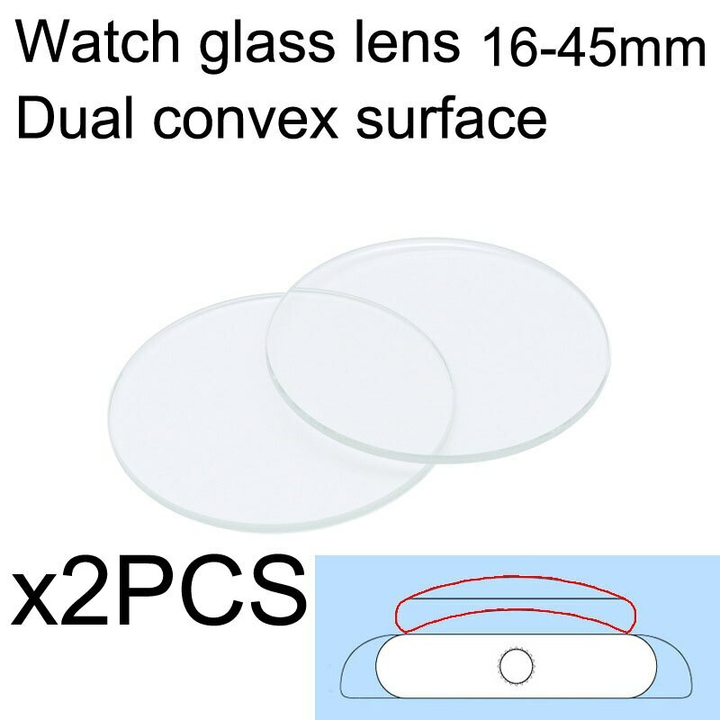2x Dual Dome Crystal Convex Watch Dial Glass 16-45mm Clear Lens Watch Part Tool