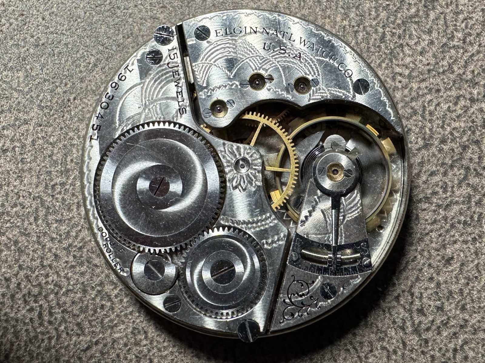 1917 ELGIN 16S 15J PW PS GRADE 313 POCKET WATCH MOVEMENT & DIAL