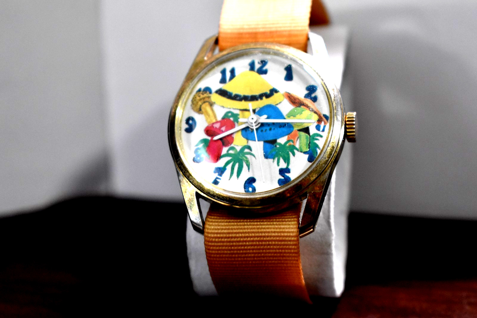 VHTF Rare Rasis Swiss Made Mechanical Hand Wind Steel Watch Mushroom Dial Orig