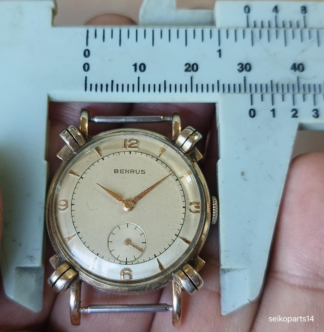 ORIGINAL BENRUS BB 4 ANTIQUE 1950s 10K ROLLED GOLD PLATE PARTS REPAIR ETA 900