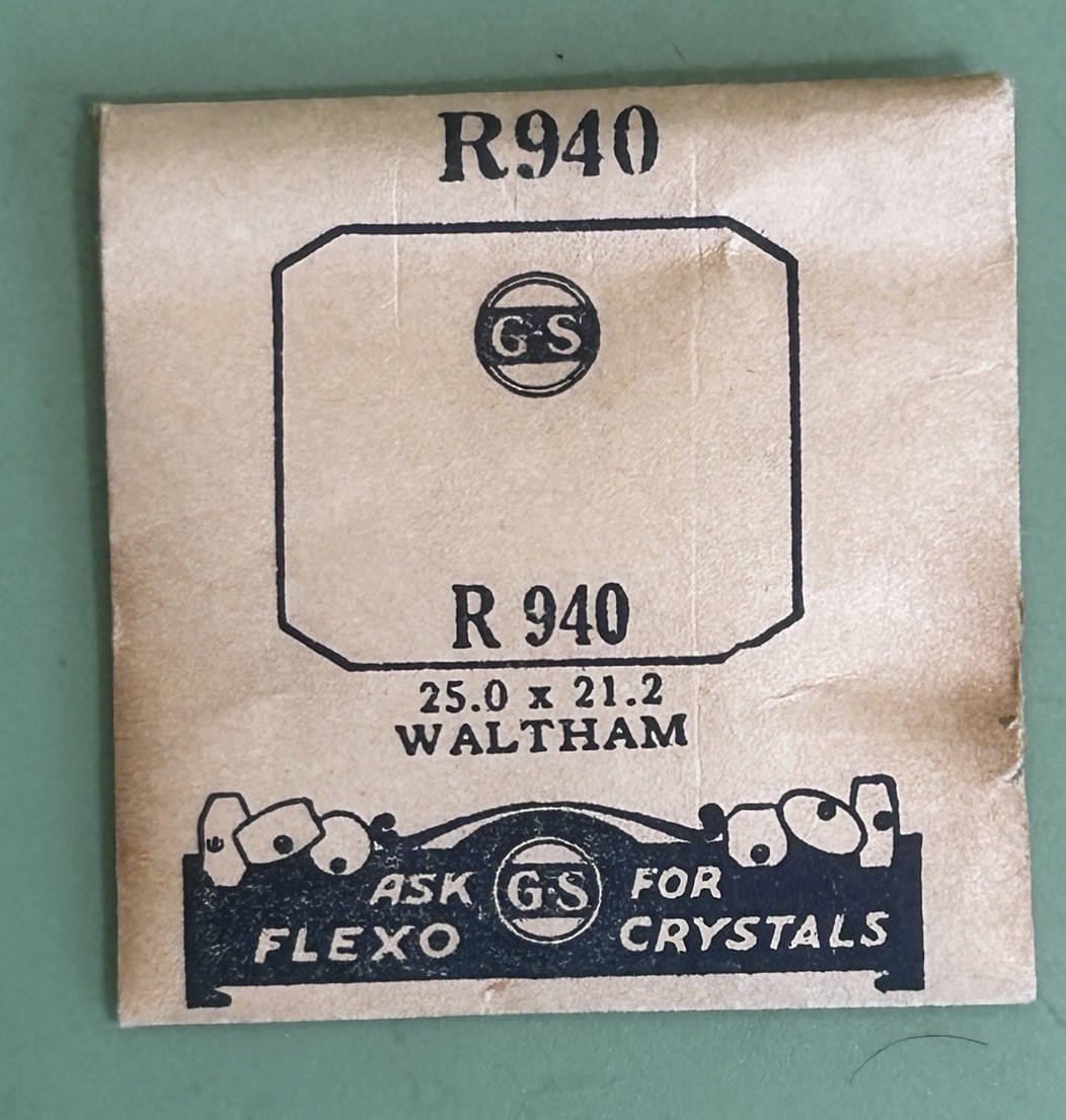 GS – R940 – Watch Crystal – Fit Waltham – 25.0 x 21.2 mm – NOS In Original Pack