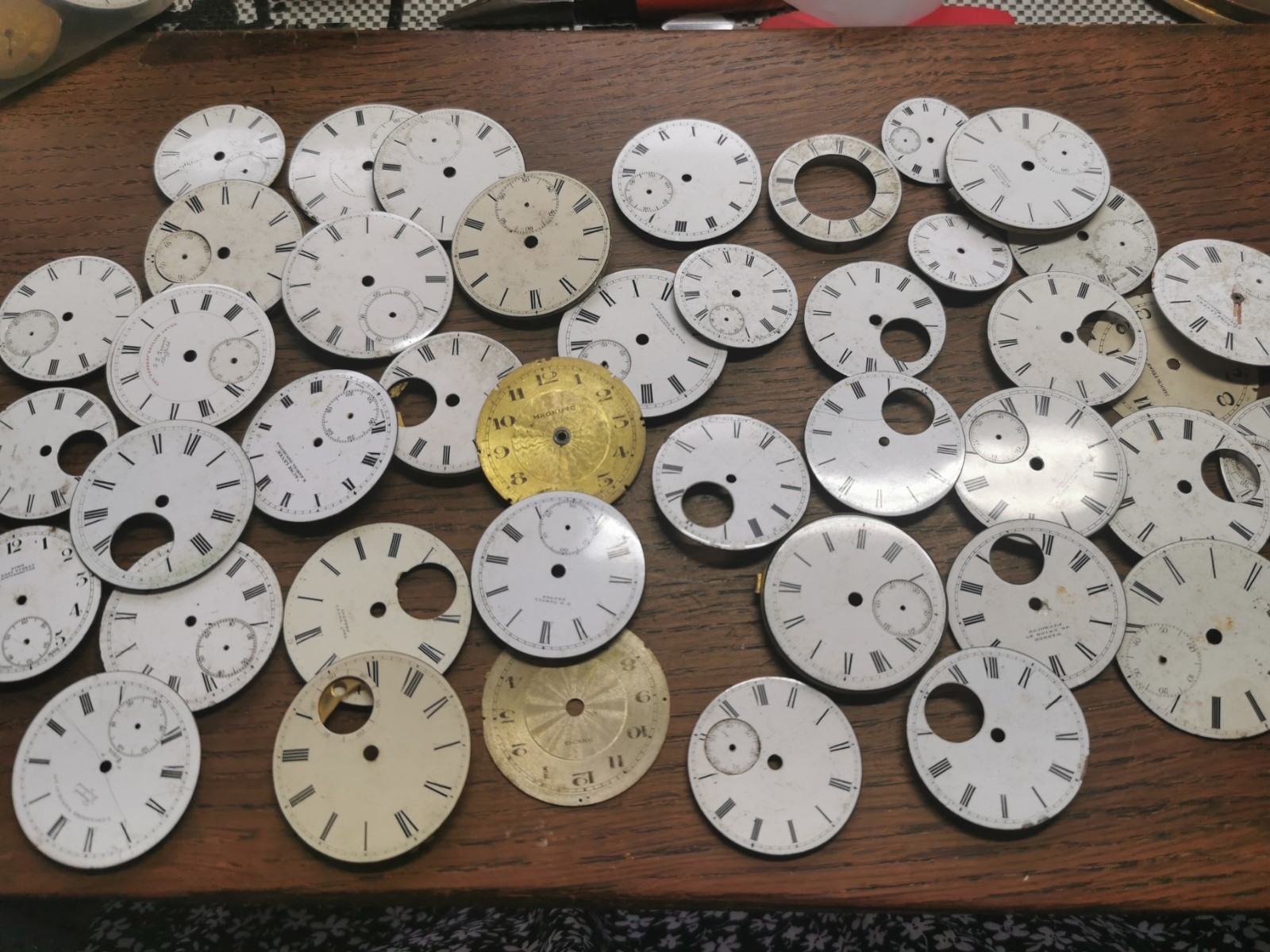 Pocket Watch Dials, Mostly Ceramic, Used, Various Sizes, Watchmaker Parts #R678