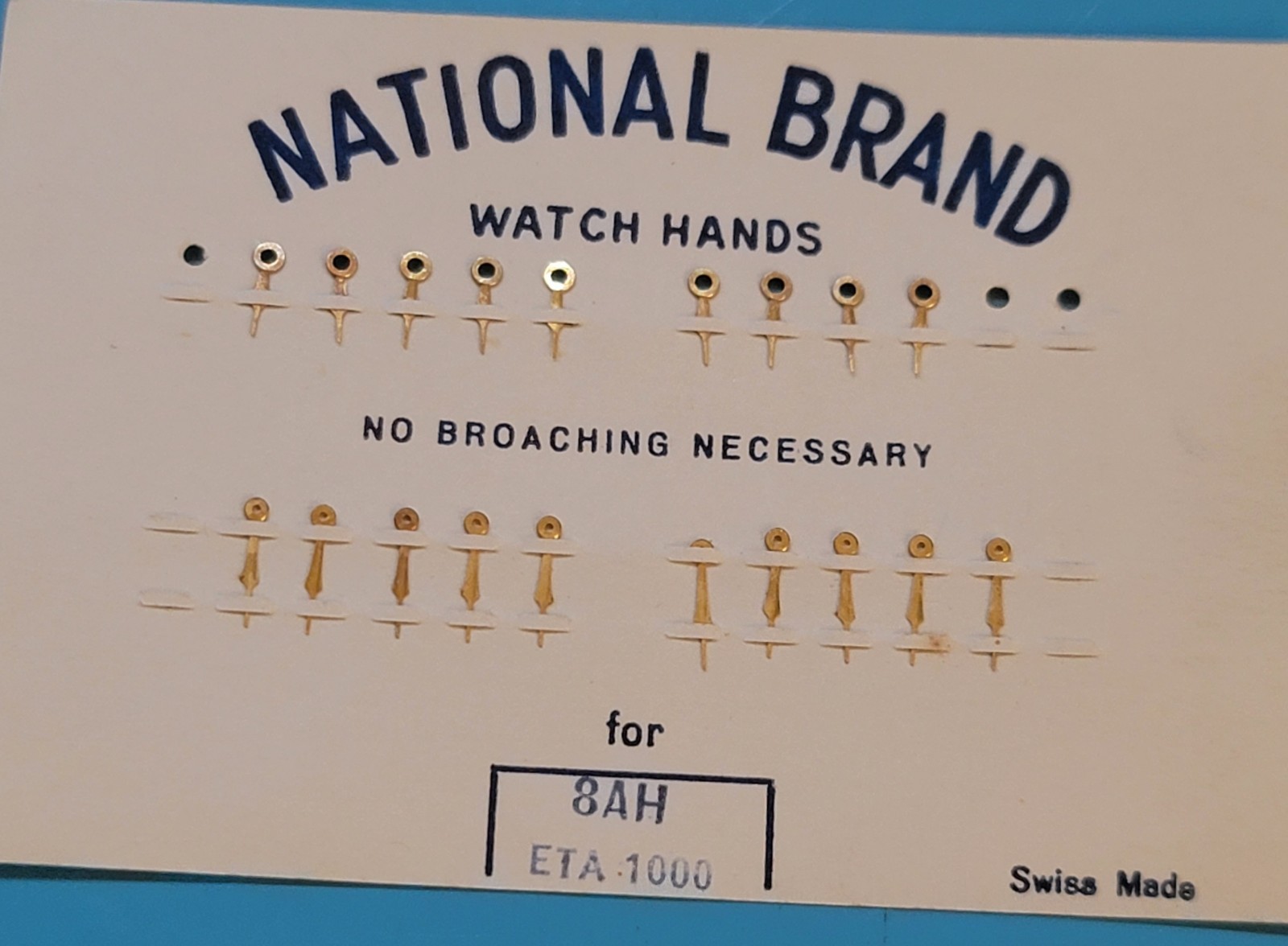 SB1-H1: Gold Watch Hands for ETA 1000 (8AH) National Brand – No Broaching Needed