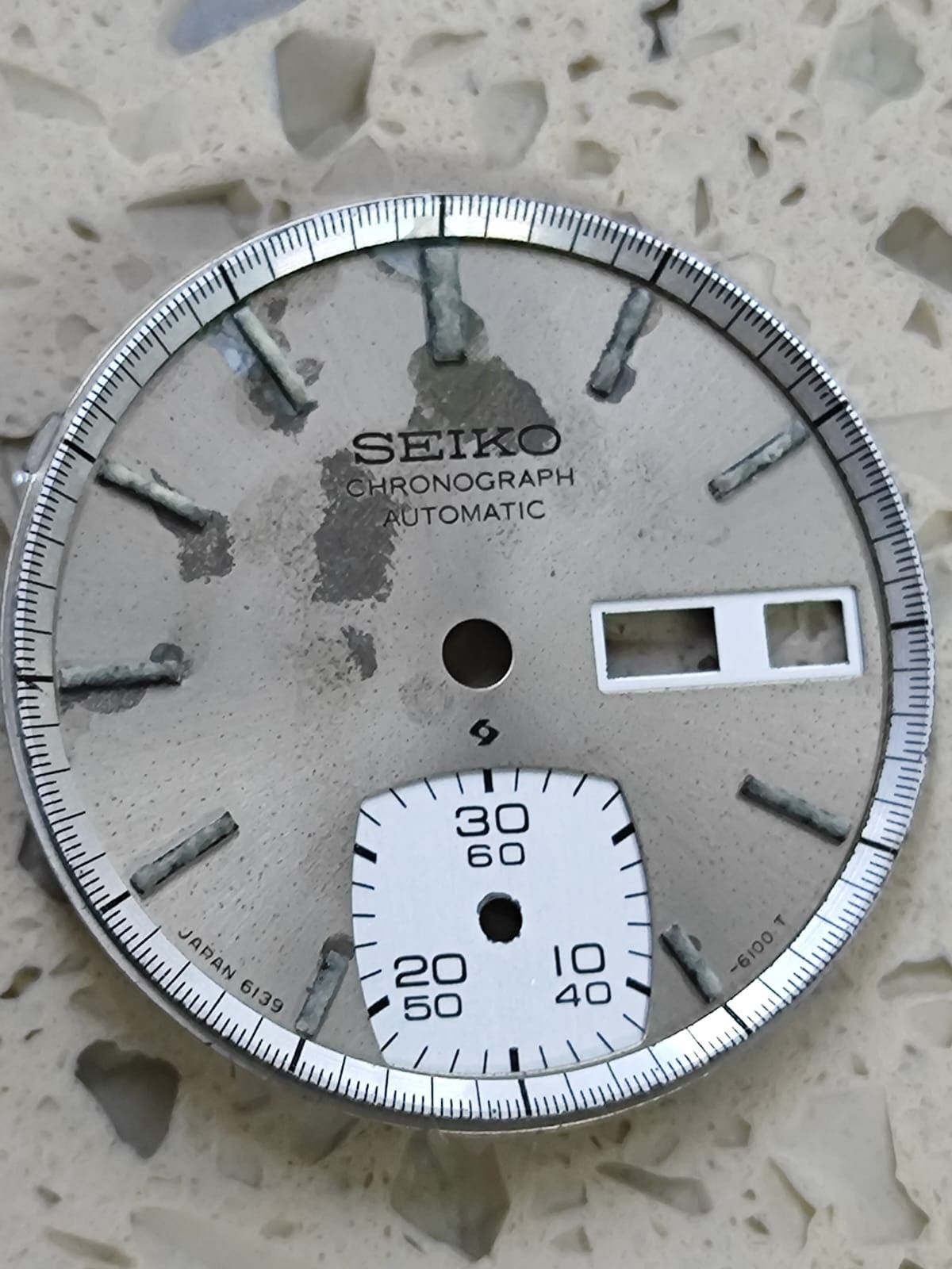 VINTAGE SEIKO CHRONOGRAPH 6139-6040 WATCH PART GRAY DIAL USED