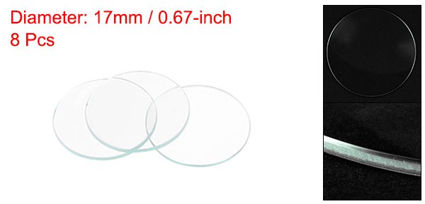8Set 17mm Dia Watch Glass Crystal Lens Single Dome Round 1.4mm Edge Thickness