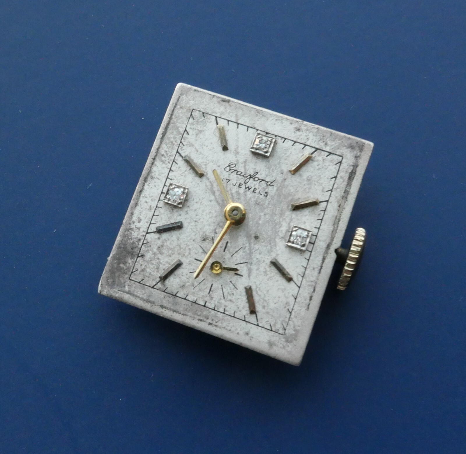 Vintage Crawford Swiss Made Watch Movement Diamond Dial 17 J Runs