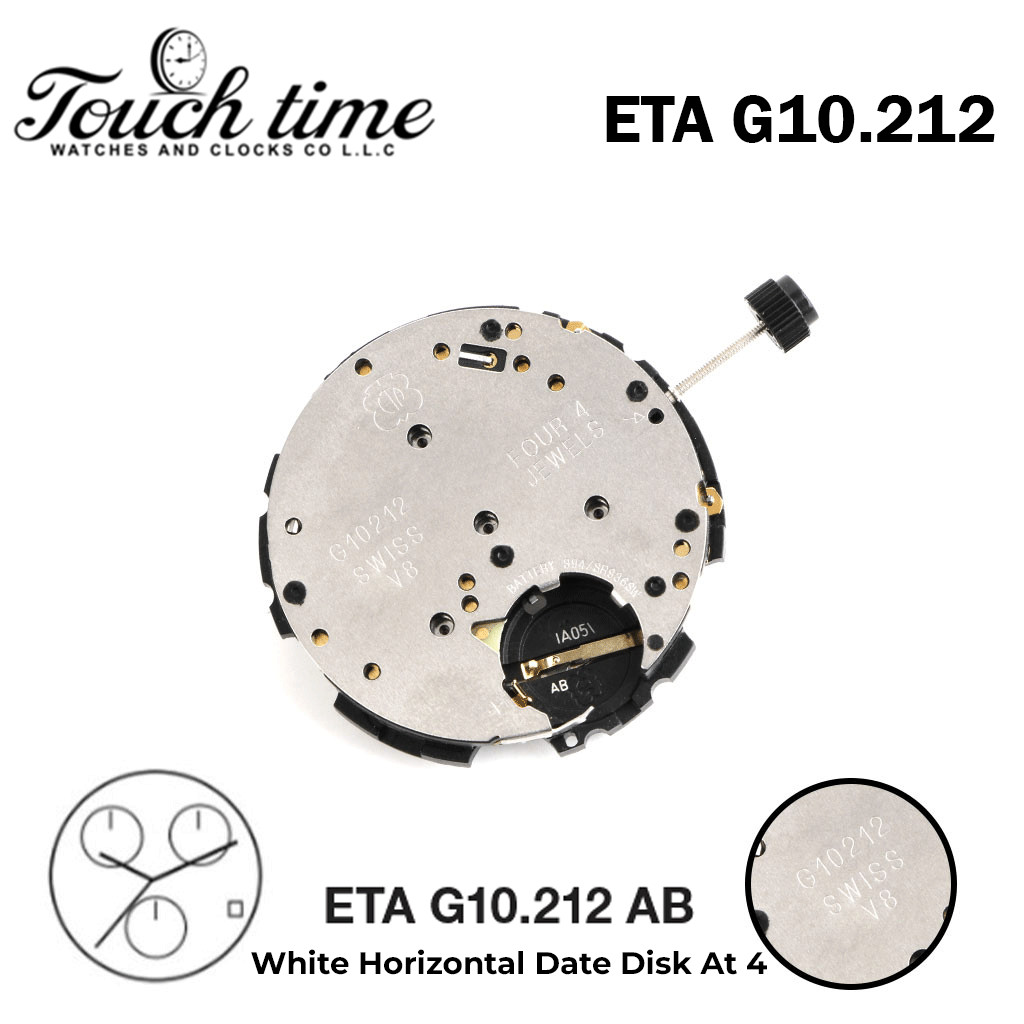 ETA G10.212 AB-Quartz Movement-White Date Disk At 4-Horizontal-4 Jewels-3 Hands.