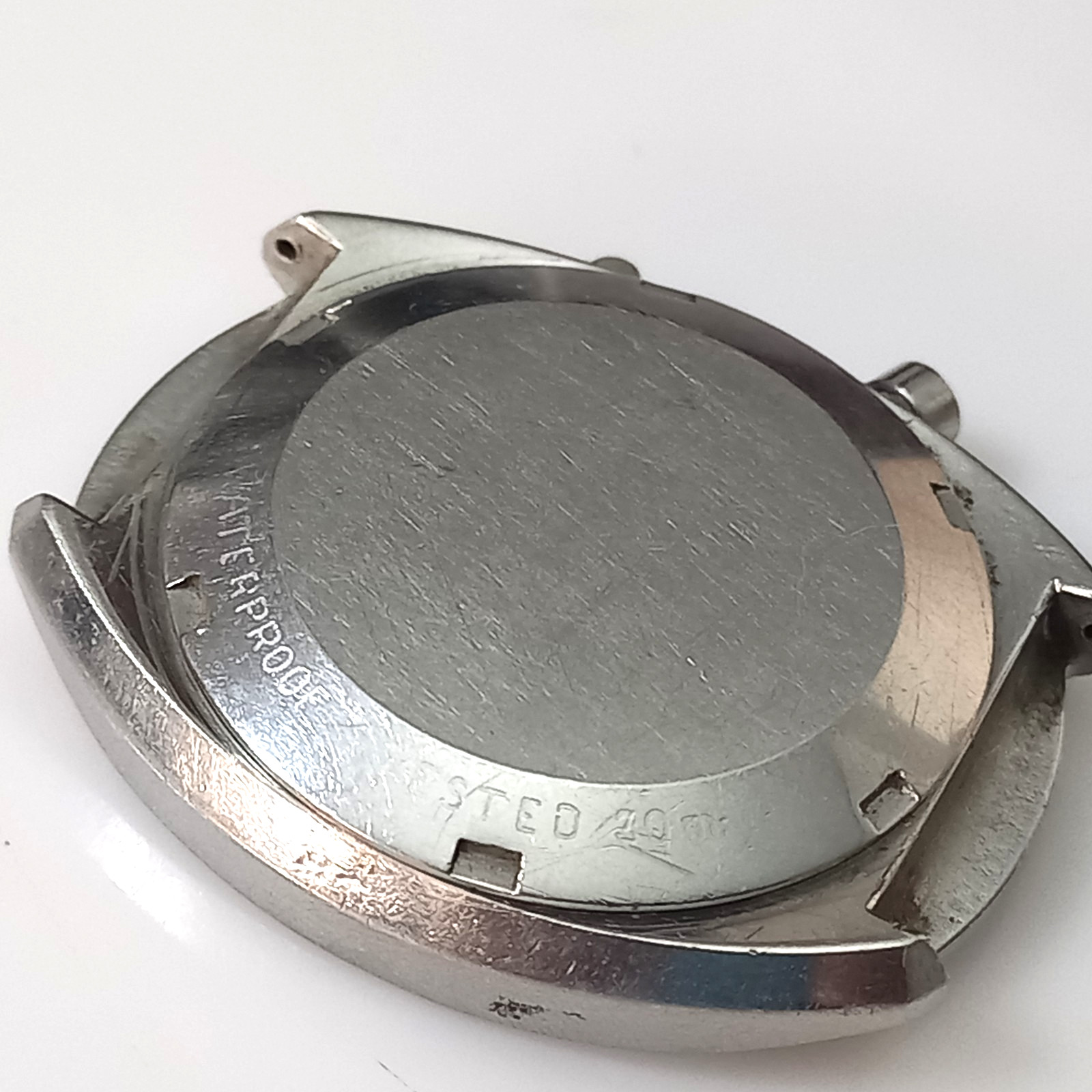 FOR PARTS OMEGA GENEVE CHRONOSTOP 145.009 UNPOLISHED S. STEEL CASE ( CASE ONLY )