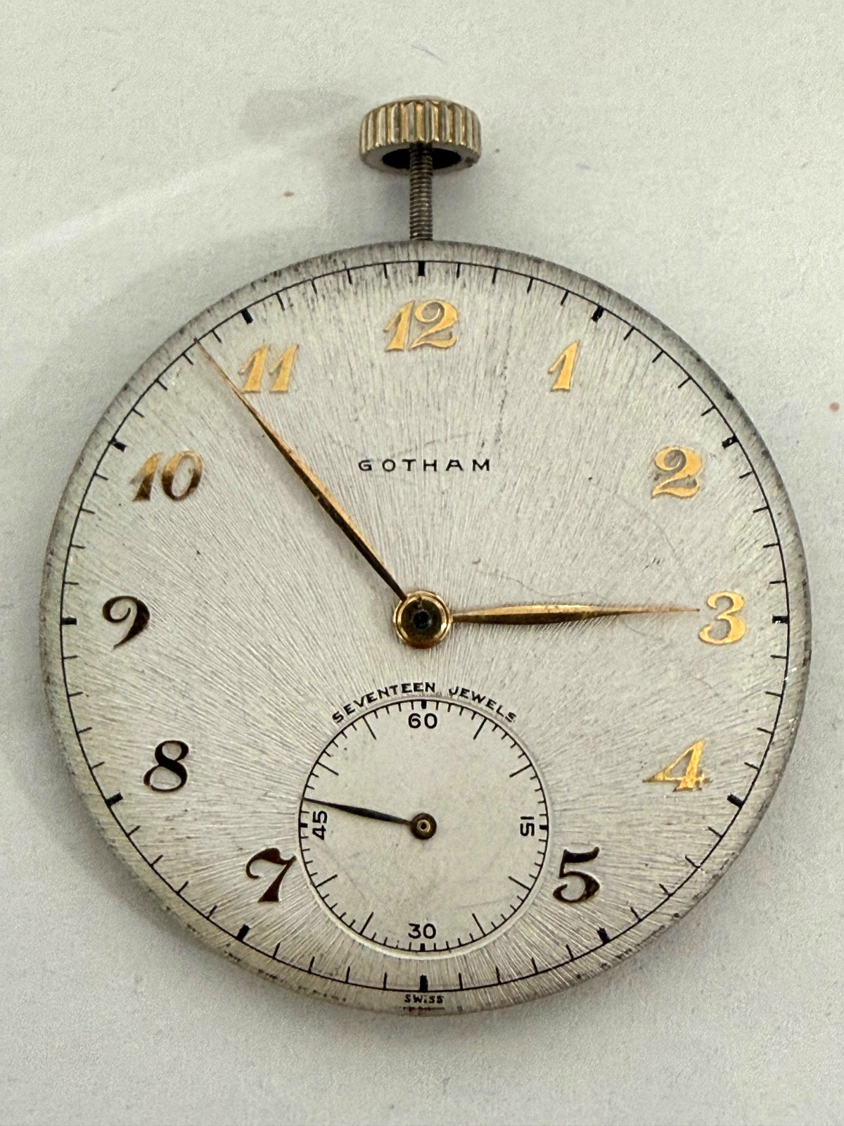 Antique GOTHAM Pocket Watch FACE and MOVEMENT Only Swiss Movement 17 Jewels
