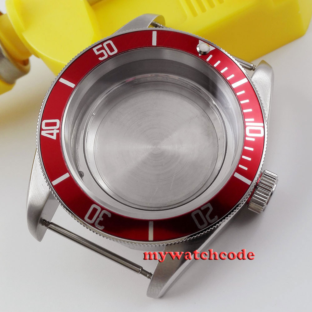 41mm Red Bezel Sapphire Cystal Watch Case Dial Hand Fit ETA 2836 MOVEMENT