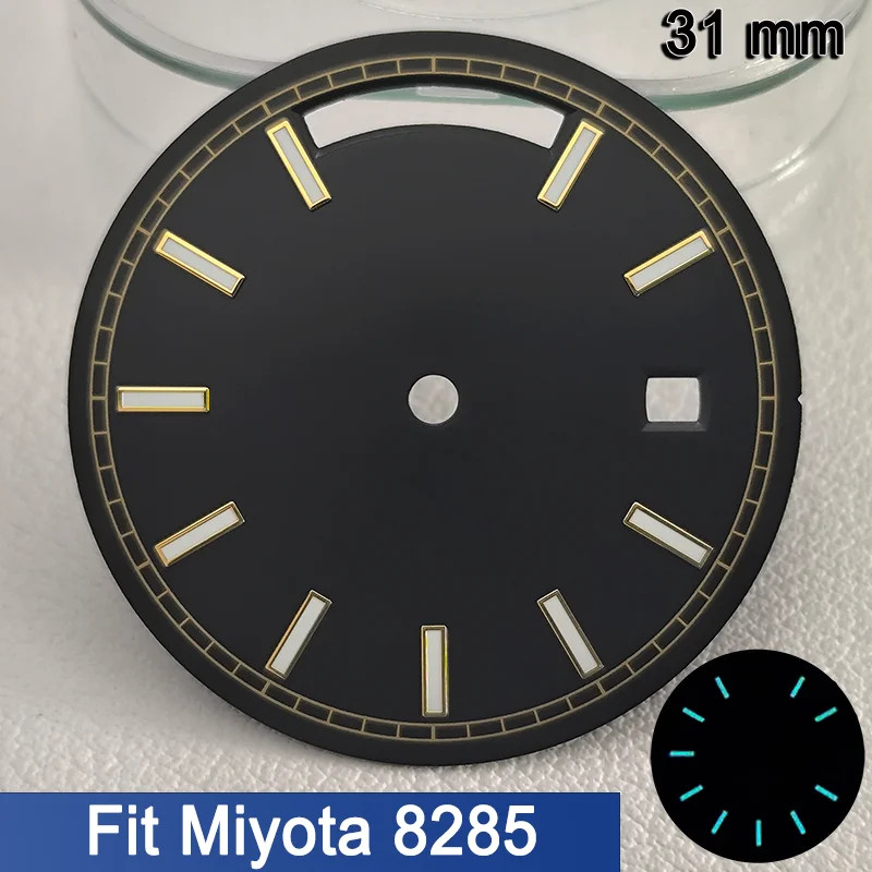 31mm Sunray Dial for Miyota 8218 Blue Luminous Roman Date Watch Face Replacement