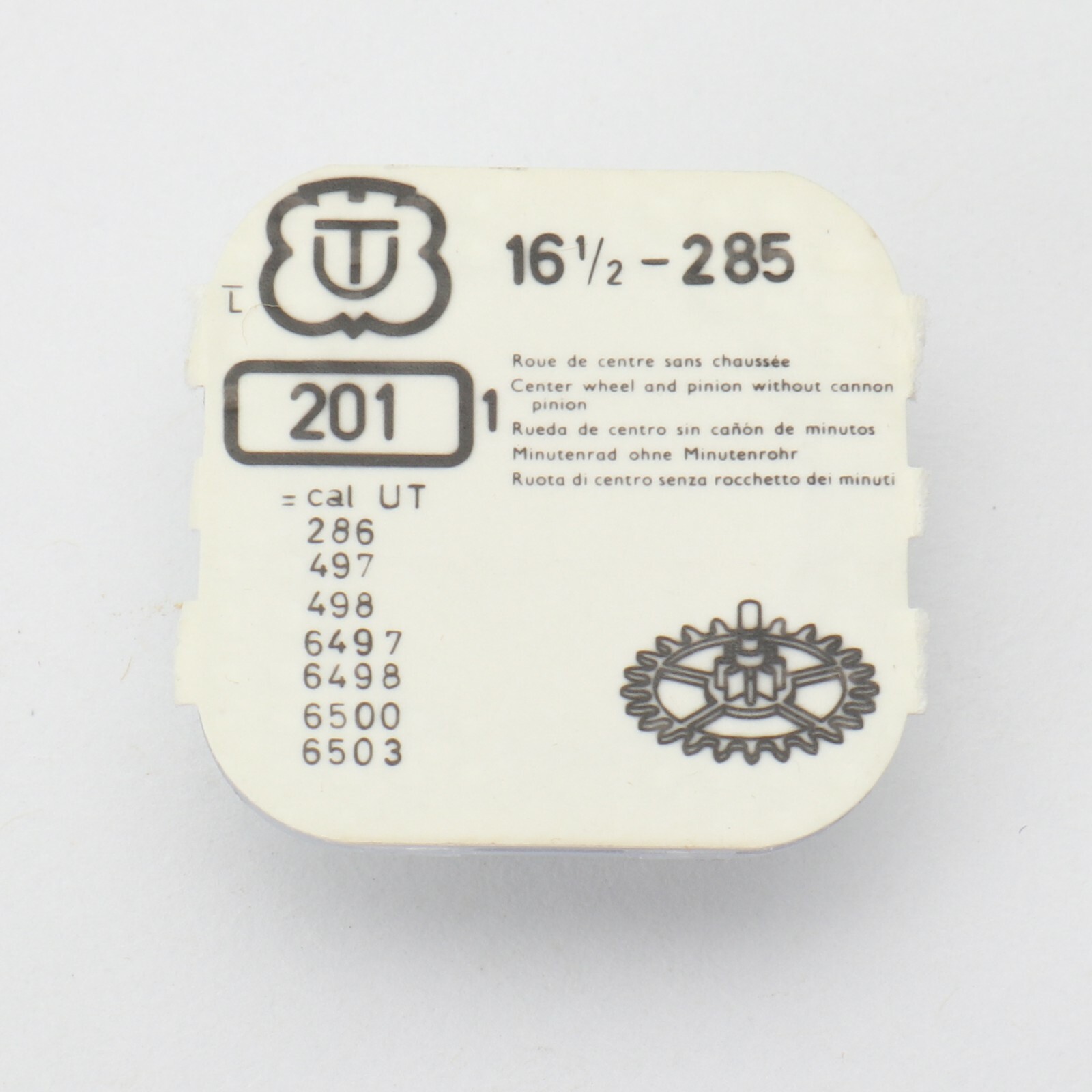 NOS UT Unitas Cal 285 Watch Part #201 Center Wheel New Old Stock Sealed (C16D22)