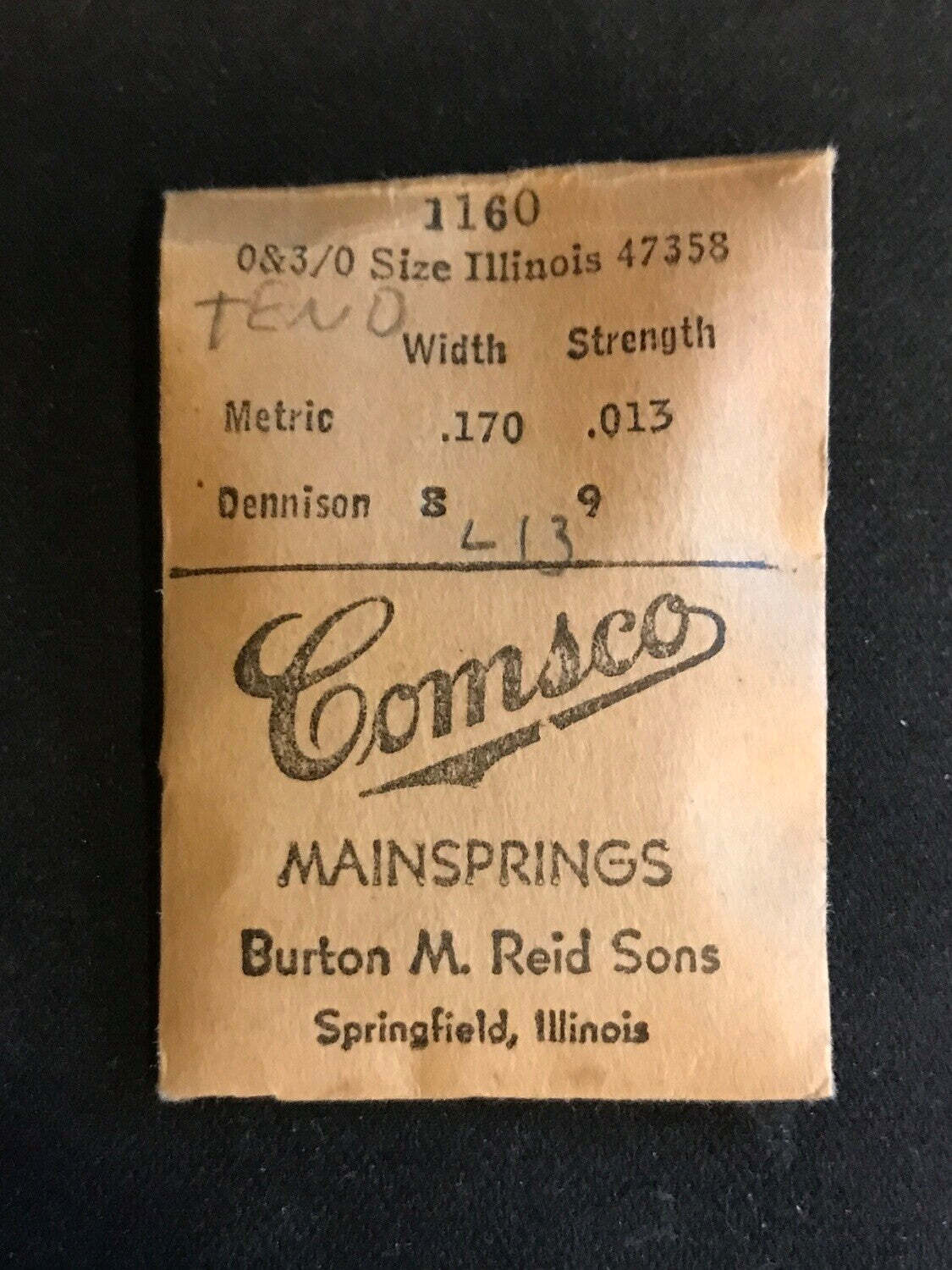 Comsco Mainspring #1160 for Illinois 0s & 3/0s Factory No. 47358 – Steel