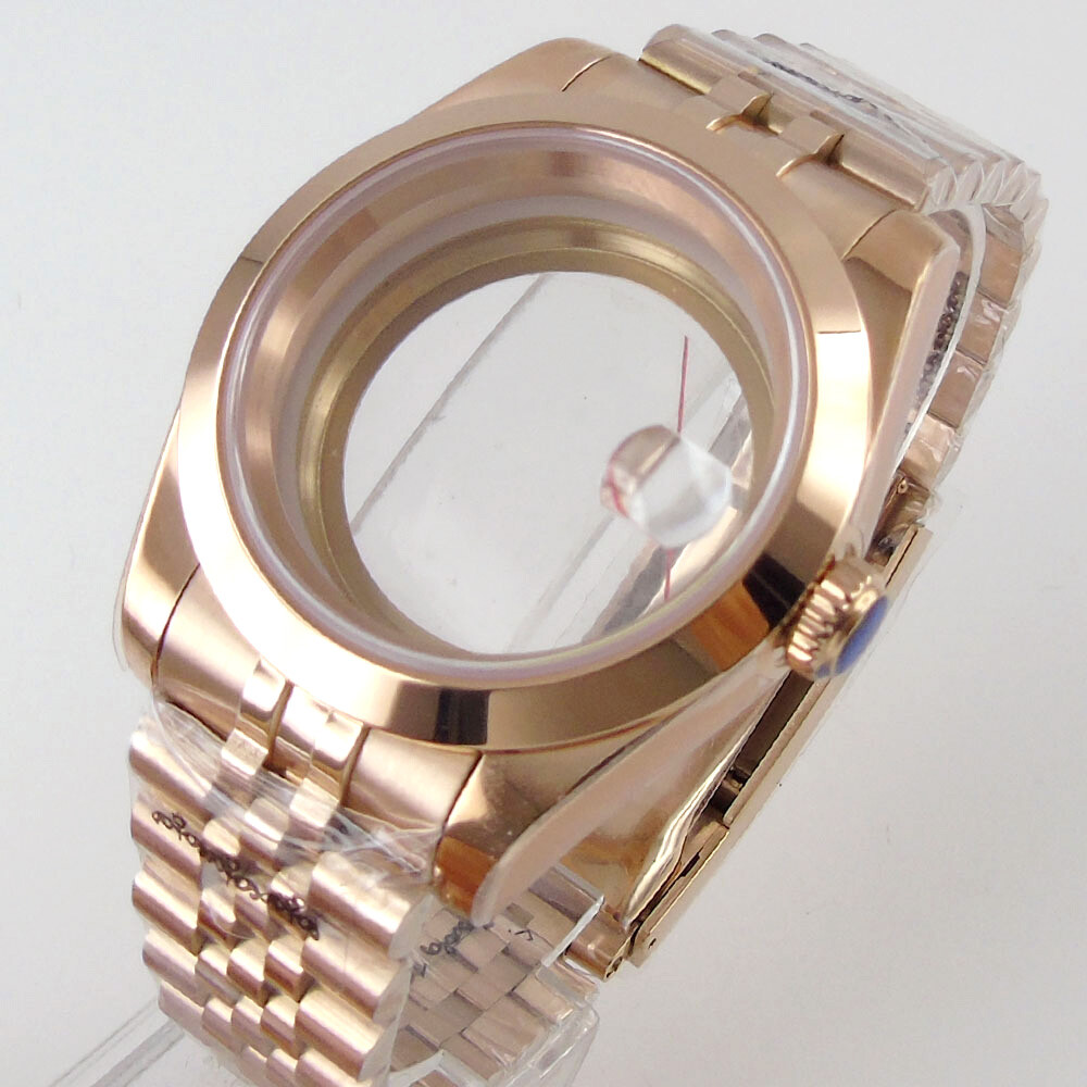 Rose golden 36mm 39MM sapphire glass Watch Case fit eta 2836 8215 NH35 NH36