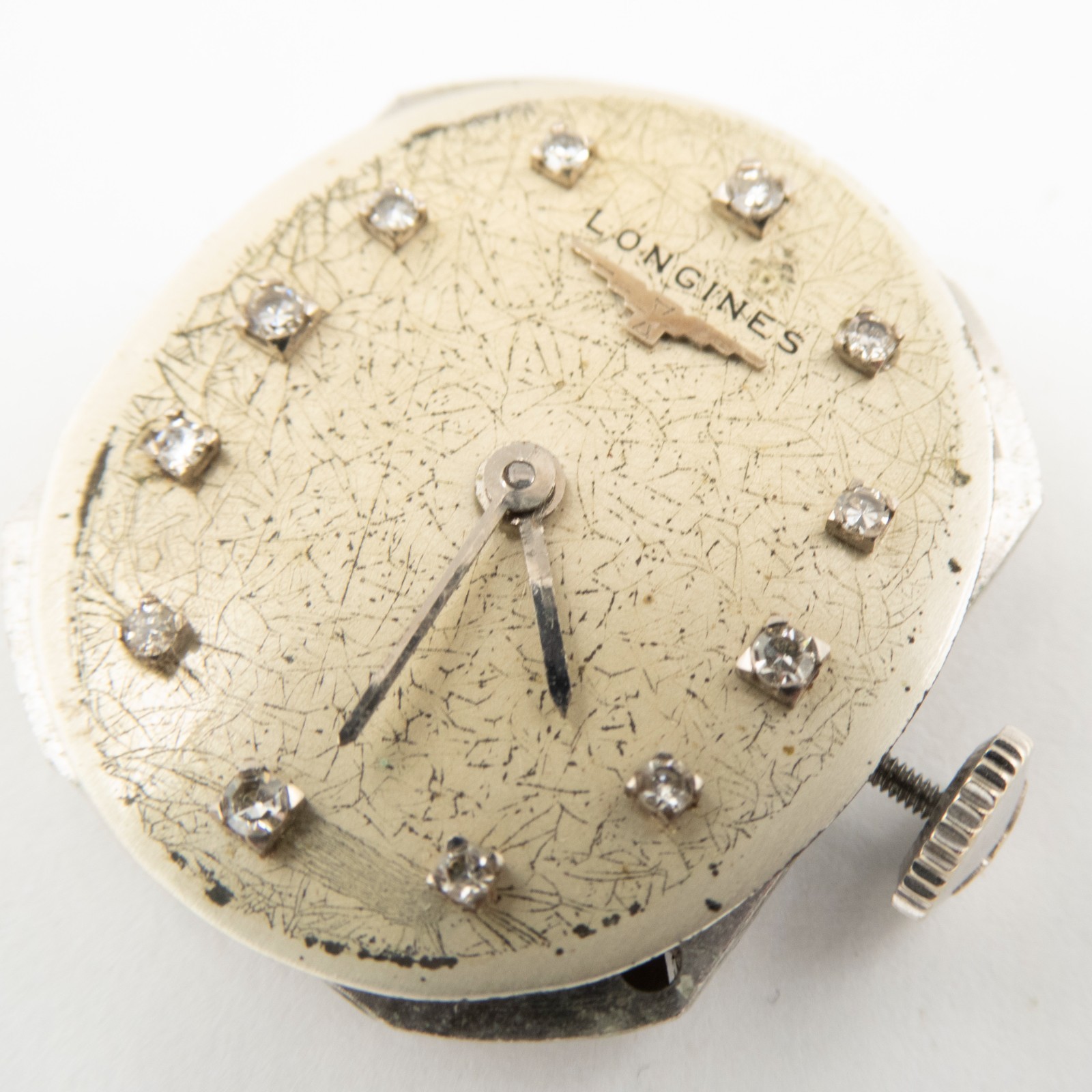 Vintage Longines 370 17-Jewel Wristwatch Movement w/ Diamond Dial, Keeps Time