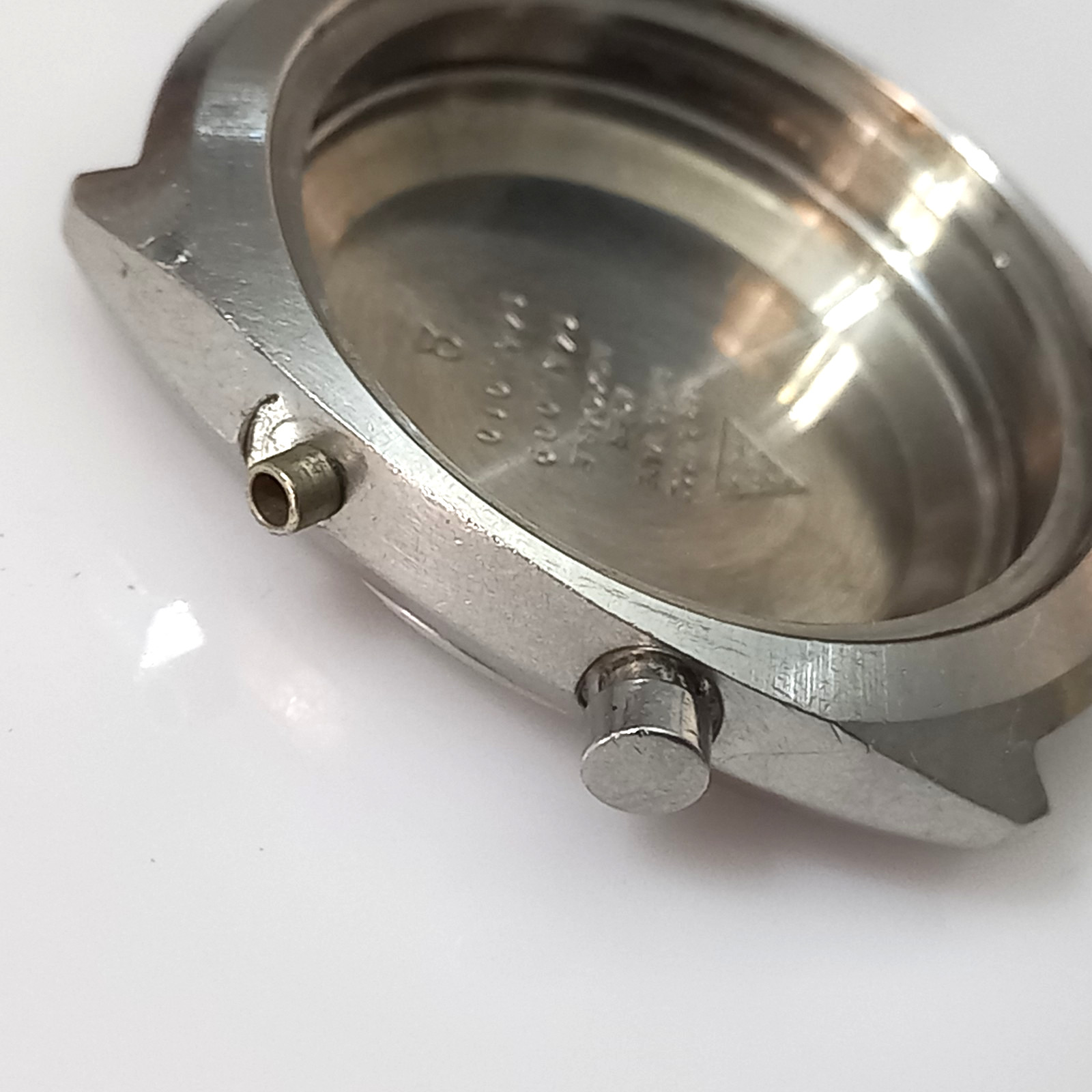 FOR PARTS OMEGA GENEVE CHRONOSTOP 145.009 UNPOLISHED S. STEEL CASE ( CASE ONLY )