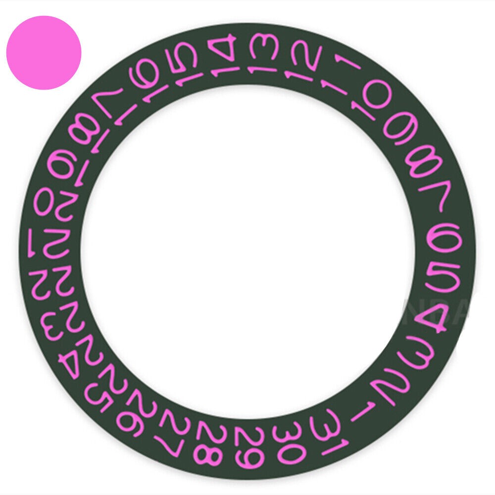 Rose Pink Font Date Wheel on Dark Hunter Green Background Compatible with Miyota