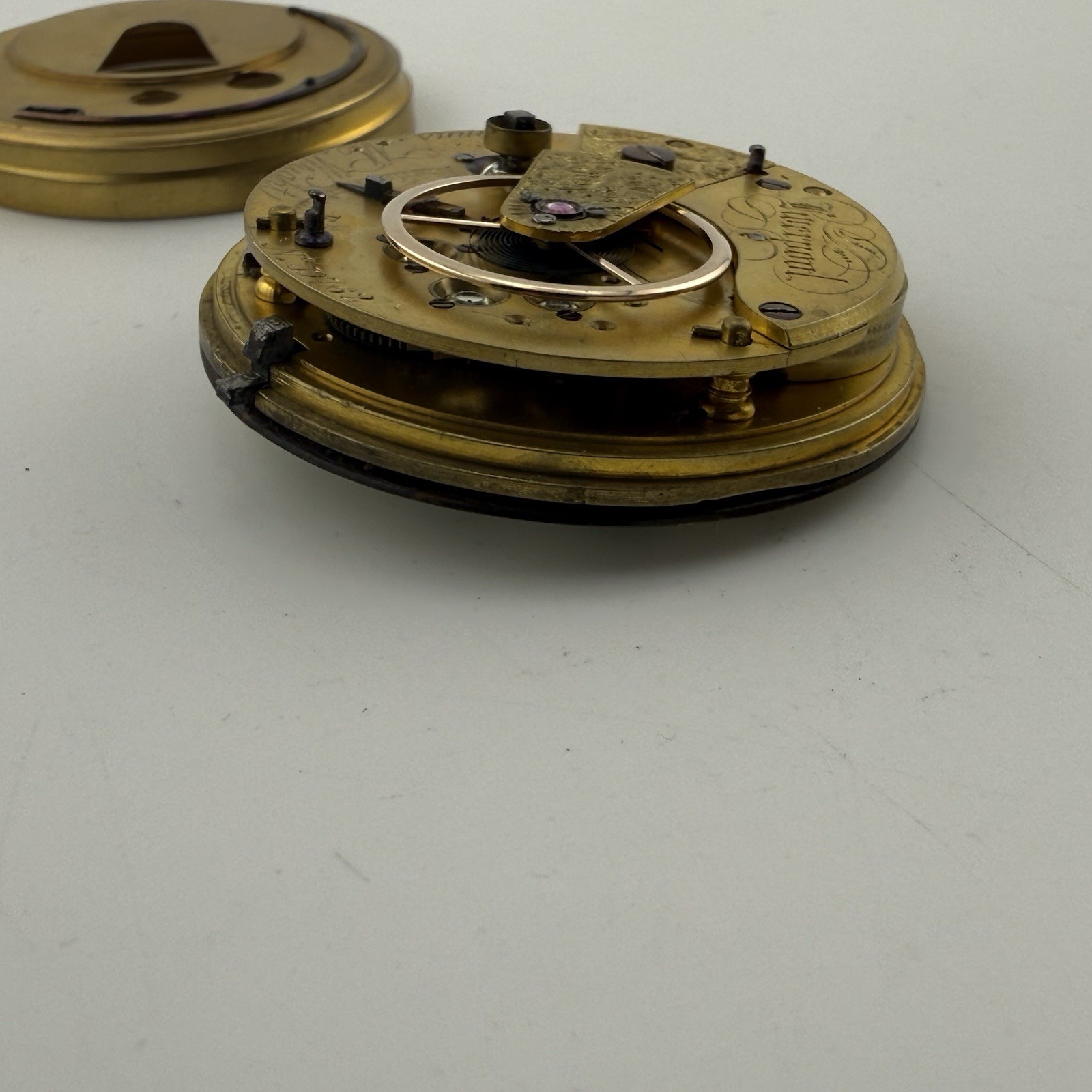 Antique THOMAS M WRIGHT Liverpool Fusee Pocket Watch Movement 44.6mm – AS IS