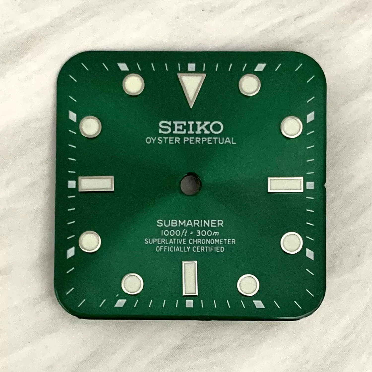 27mm Square Sunburst Pattern Watch Dial Green Lume For Nh35 Movement Parts