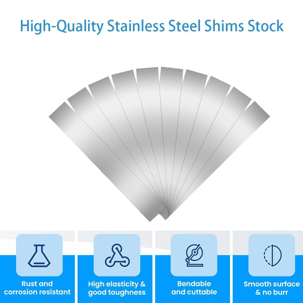 30PCS Shim Stock Assortment,304 Stainless Steel Strips,10 Sizes Thin Metal Shims