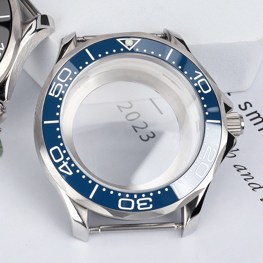 Sapphire 41mm Dive Watch Case Double Crown Ceramic Bezel For Seiko NH35 Movement