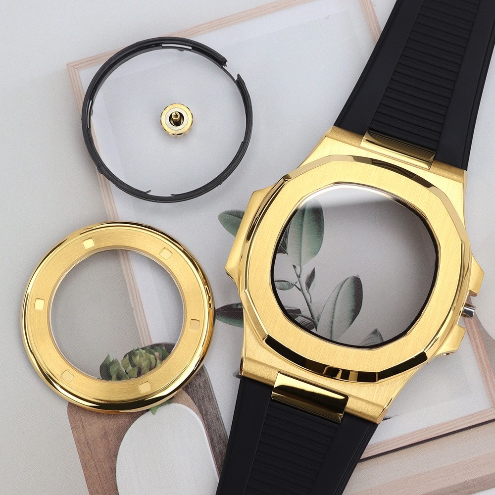 Luxury Steel Golden Diver Watch Case 40mm+Strap Sapphire For JAPAN NH35 Movement