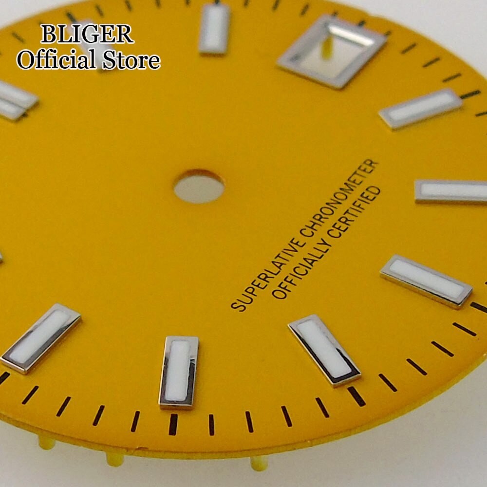 28.5mm Sunburst Pink Silver Watch Dial+Hands Green Lume Fit NH35A NH36A Movement