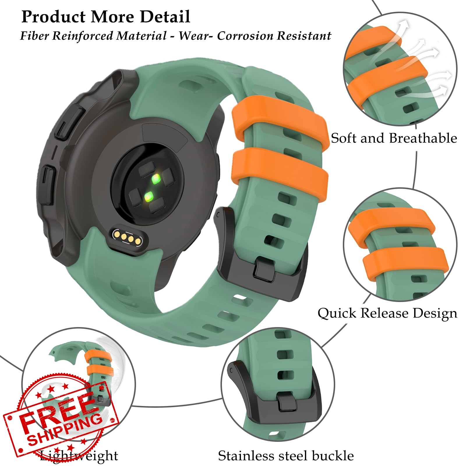 TopPerfekt Band Compatible with Garmin Instinct 3 45mm/50mm, Soft Silicone Re…